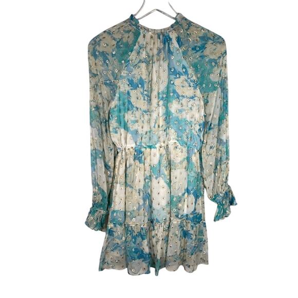 Hemant & Nandita Blue Floral Georgette Metallic Mini Dress XS Sheer *Read - Picture 3 of 11